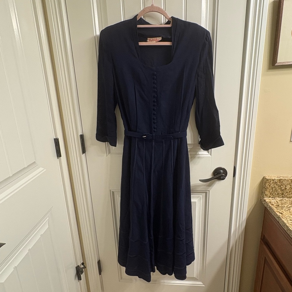 Vintage 70's Puritan Forever Young Navy Fit N Flare Belted Midi Dress M